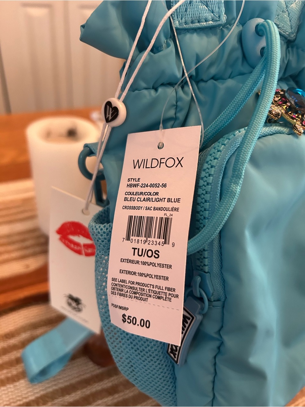 Turquoise Blue Women's Drawstring Mini Backpack - Picture 4 of 7
